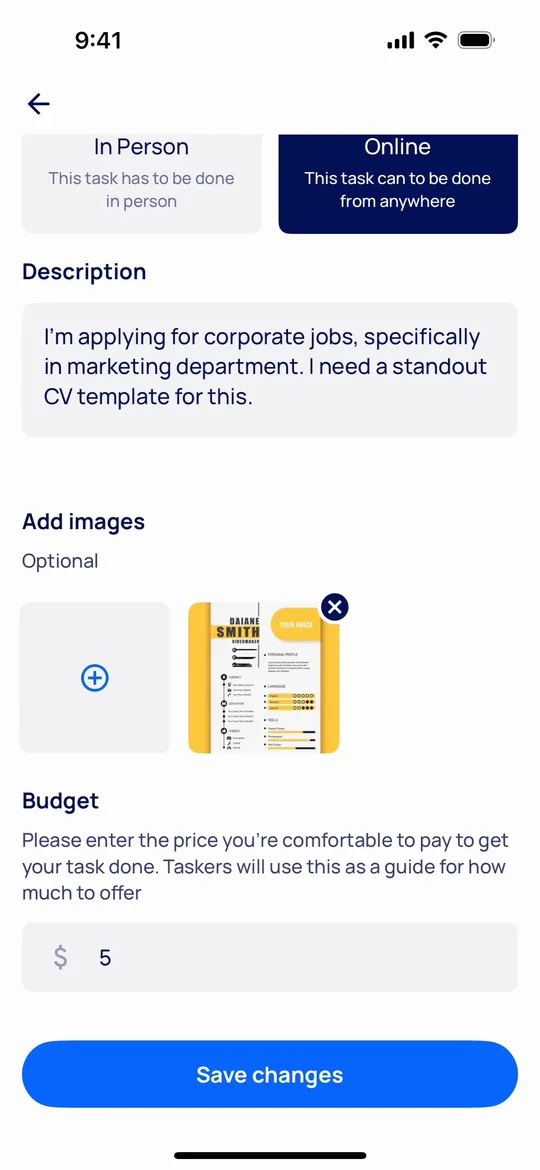 Airtasker Clone — Set a budget screen