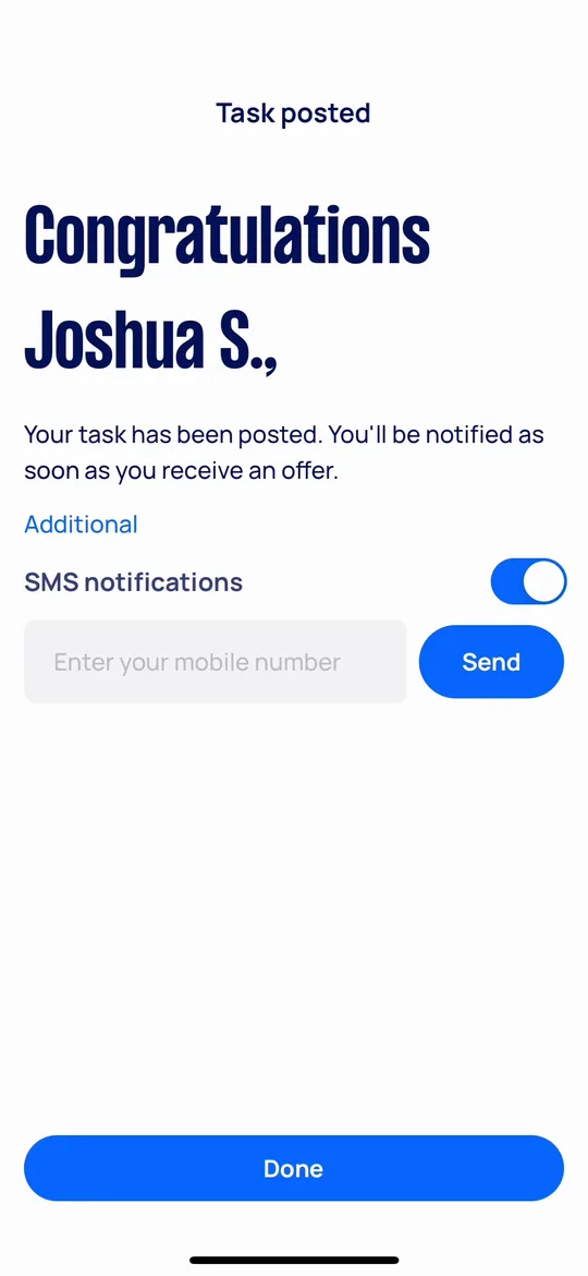 Airtasker Clone — Task posted screen