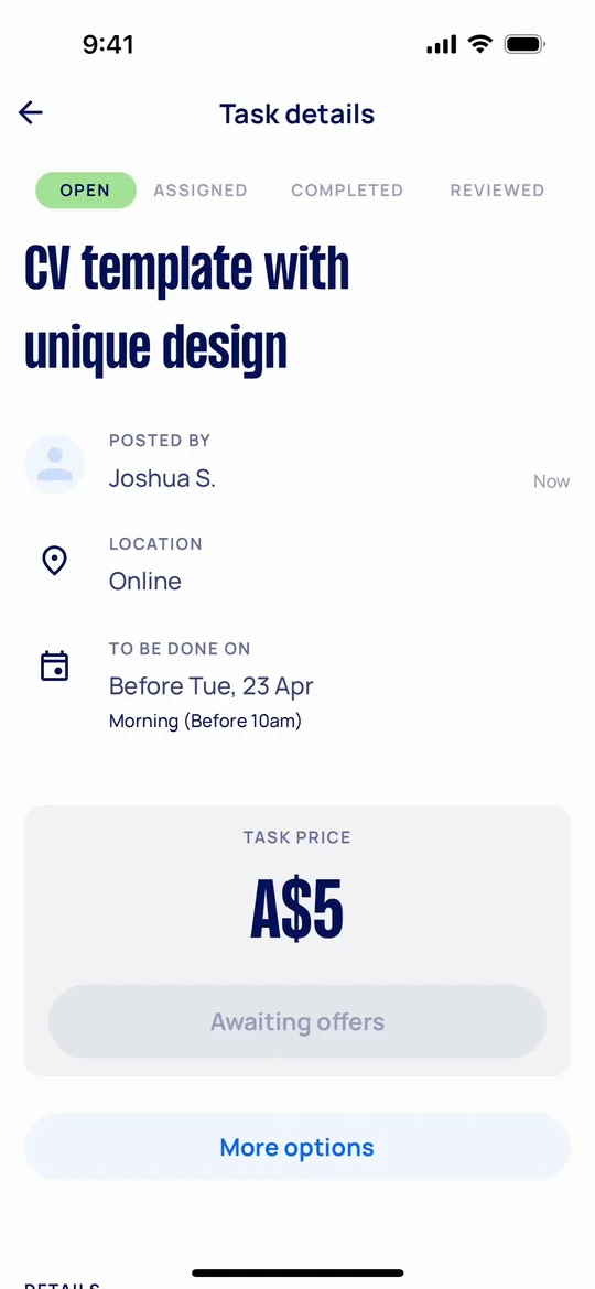 Airtasker Clone — Awaiting offers screen