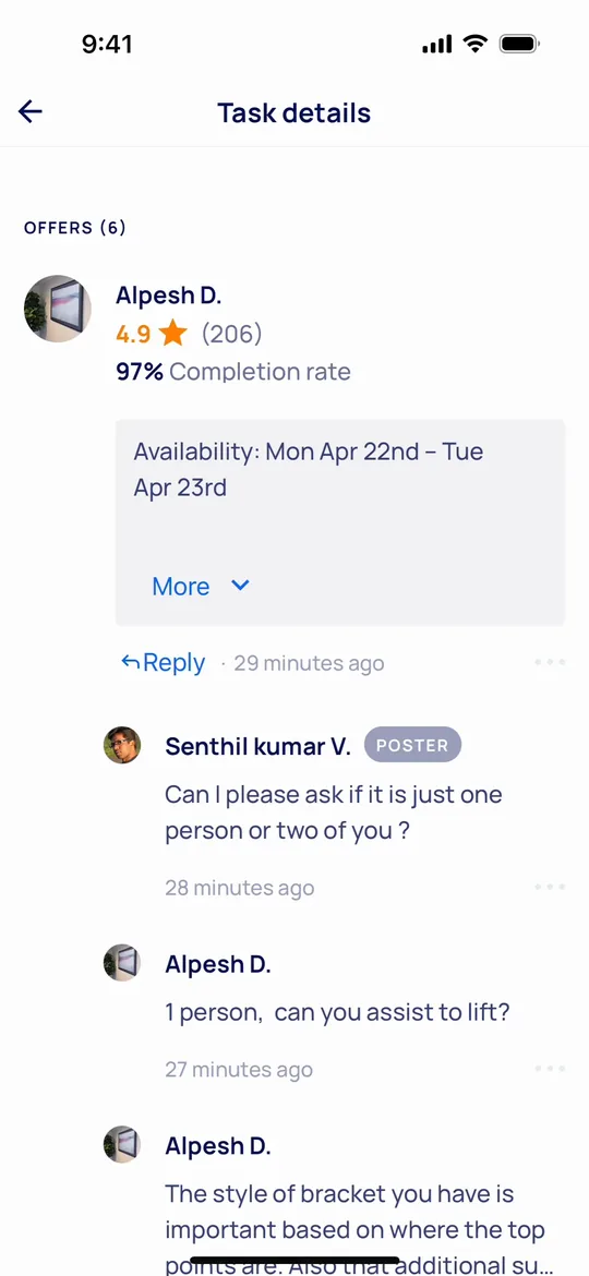 Airtasker Clone — Offer conversations screen
