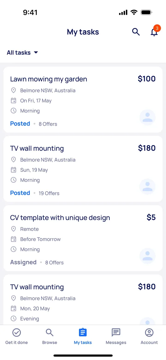 Airtasker Clone — My tasks screen