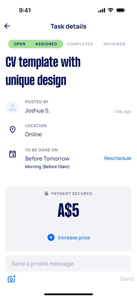 Airtasker Clone — Payment secured screen