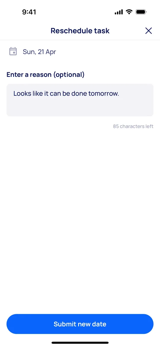 Airtasker Clone — Reschedule task screen