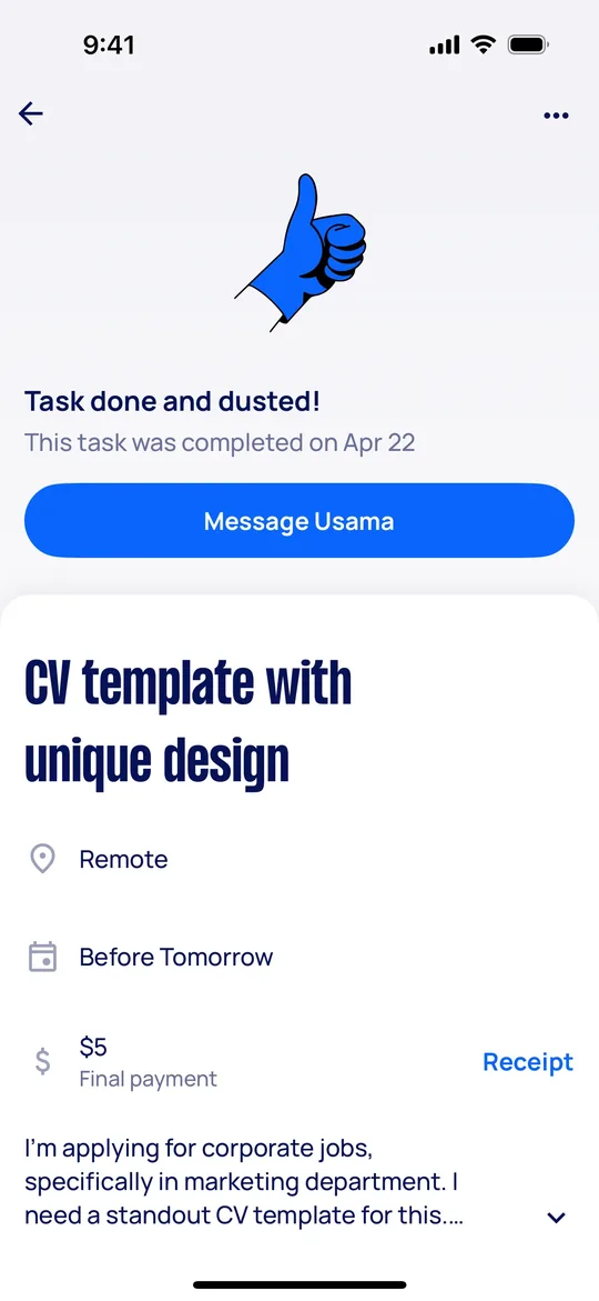 Airtasker Clone — Task completed screen