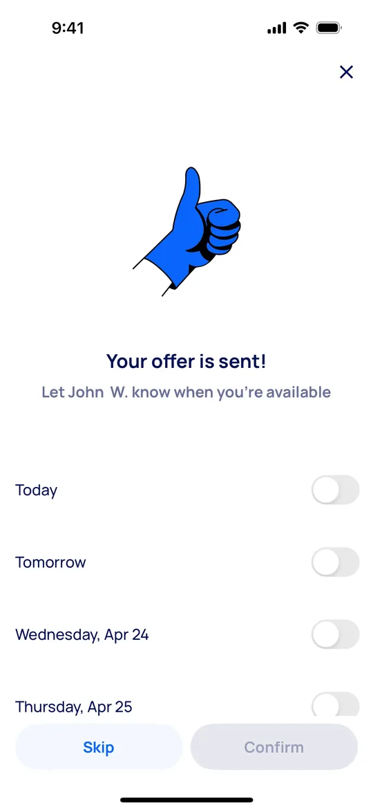 Airtasker Clone — Offer sent screen