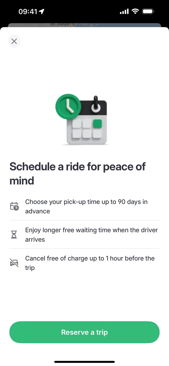 Bolt Clone — Schedule a ride screen