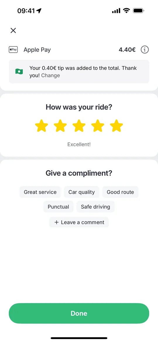 Bolt Clone — Rate the ride screen