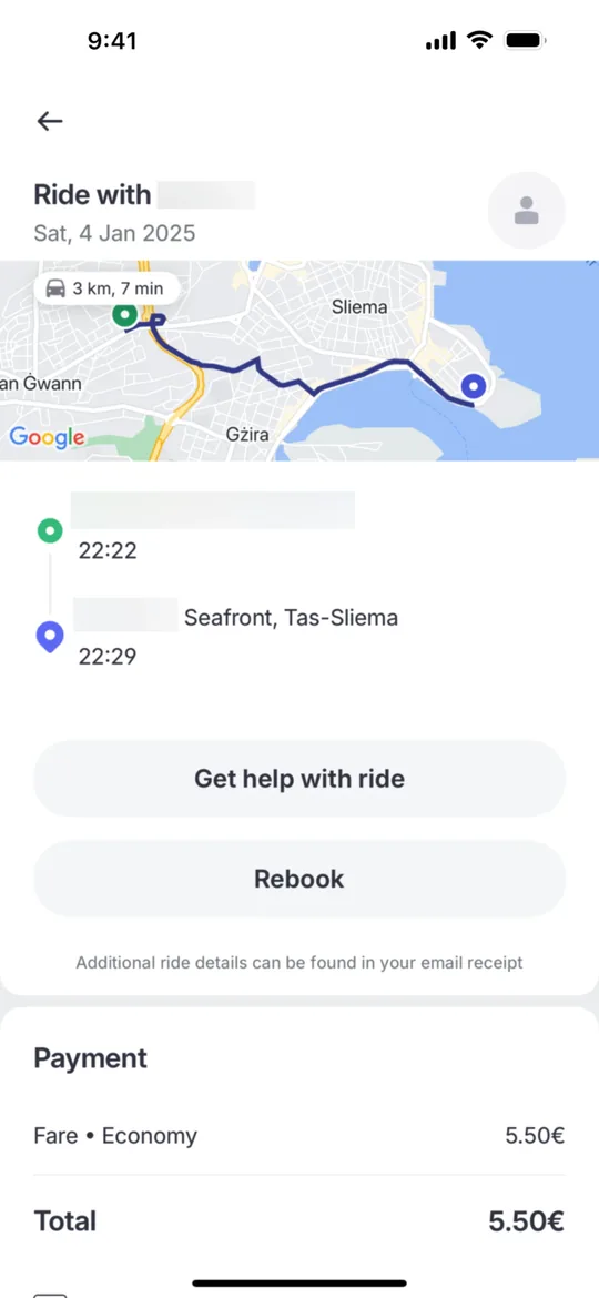 Bolt Clone — Trip receipt screen