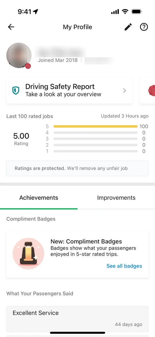 Bolt Clone — Driver rating and badges screen
