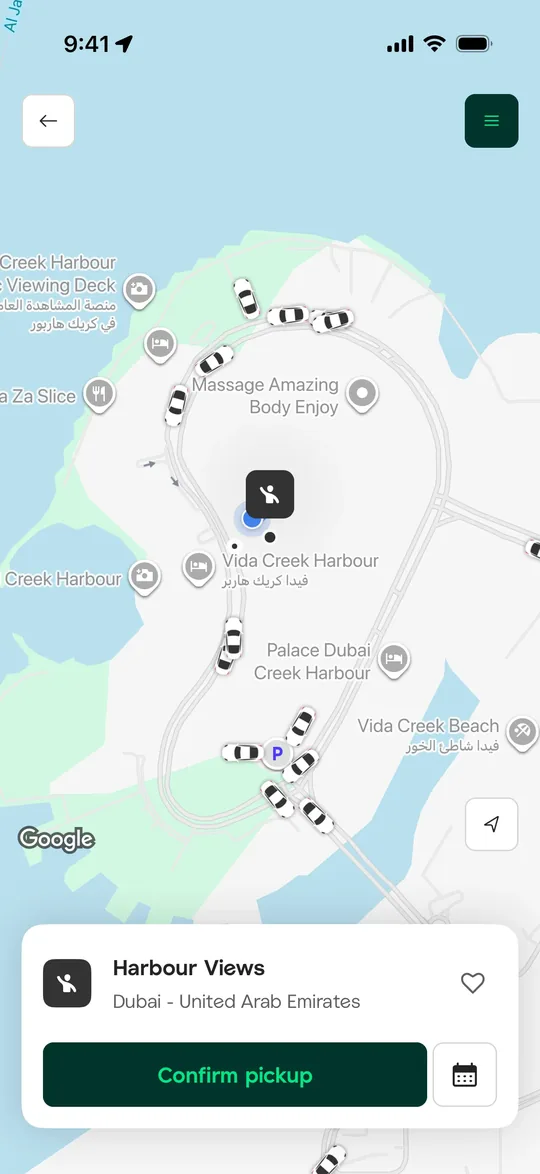 Careem Clone — Confirm pickup screen
