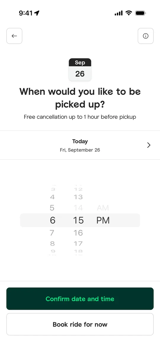 Careem Clone — Schedule pickup screen