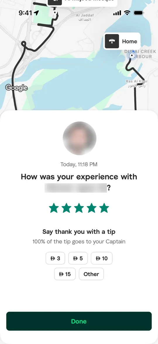 Careem Clone — Rate and tip screen