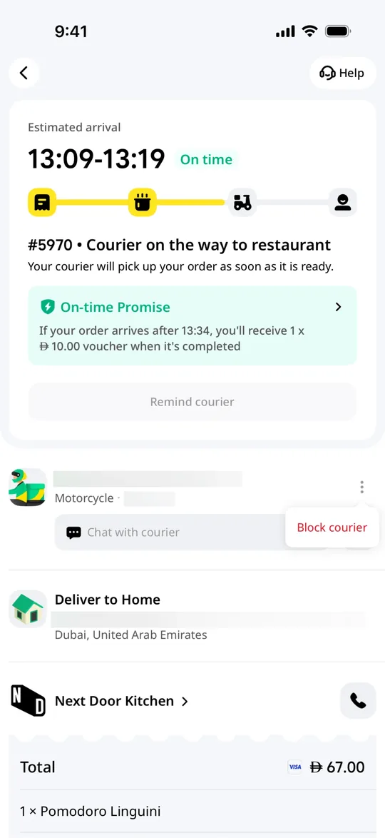 Careem Clone — Order tracking screen