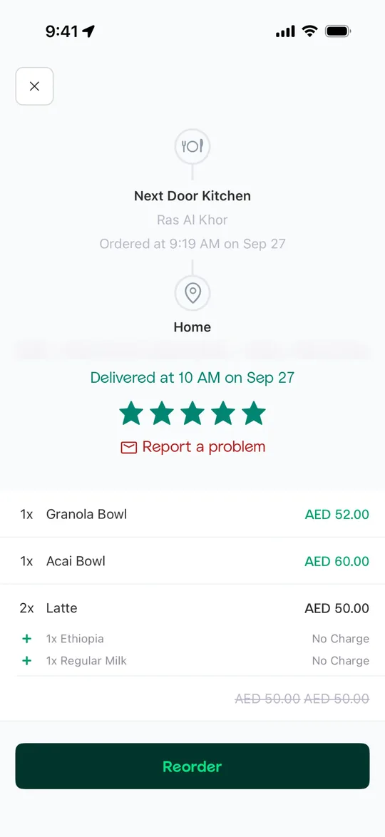 Careem Clone — Order receipt screen