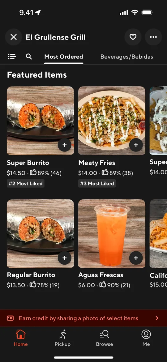 DoorDash Clone — Restaurant menu screen