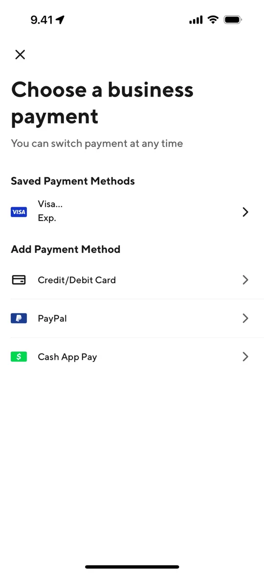 E-commerce app — Payment methods