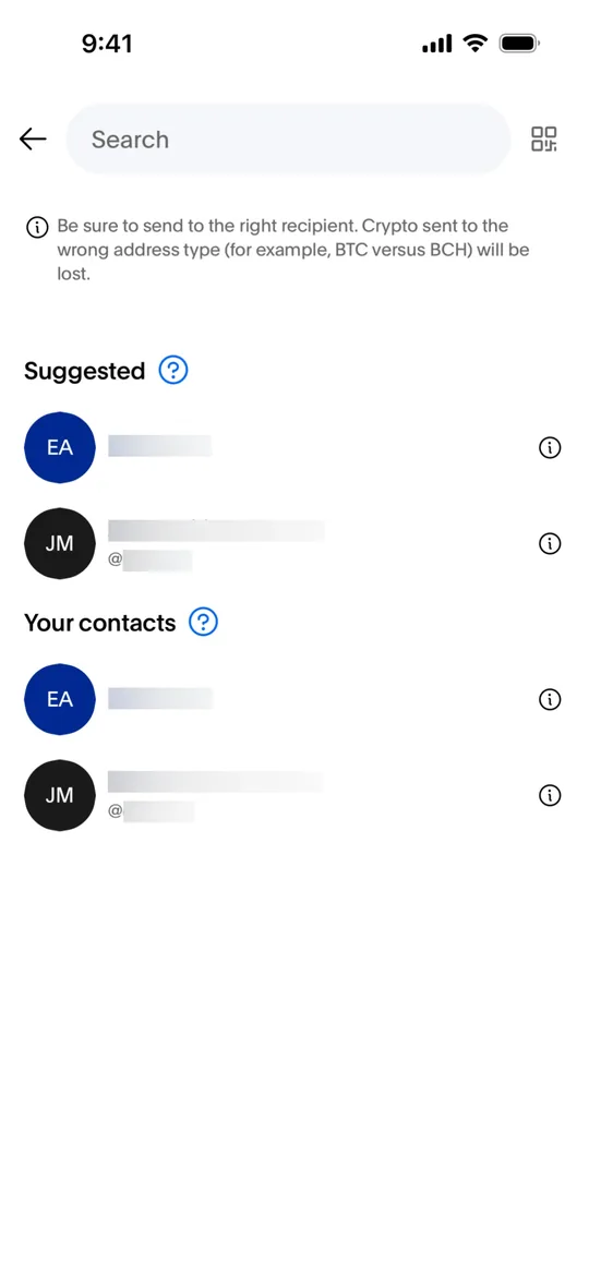 Wallet app — Choose recipient
