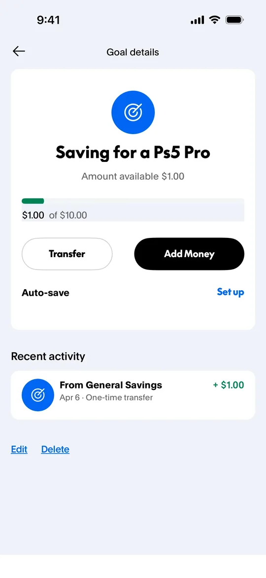 Fintech app — Savings goal