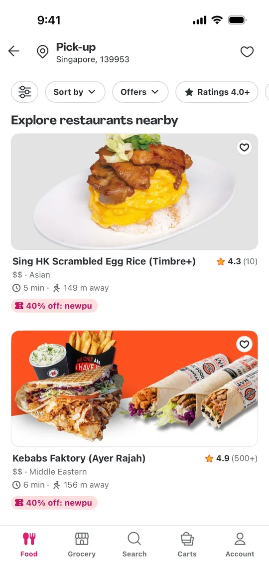 Foodpanda Clone — Pick-up nearby screen