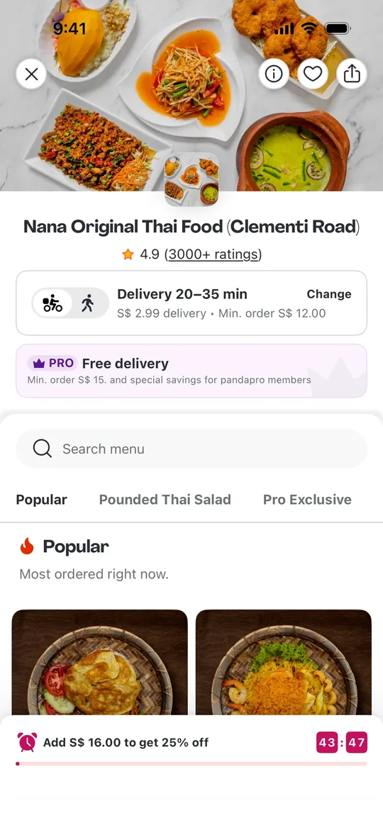Foodpanda Clone — Restaurant menu screen