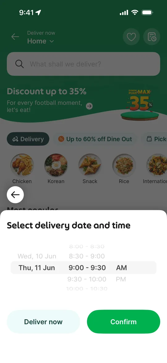 Foodpanda Clone — Schedule delivery screen