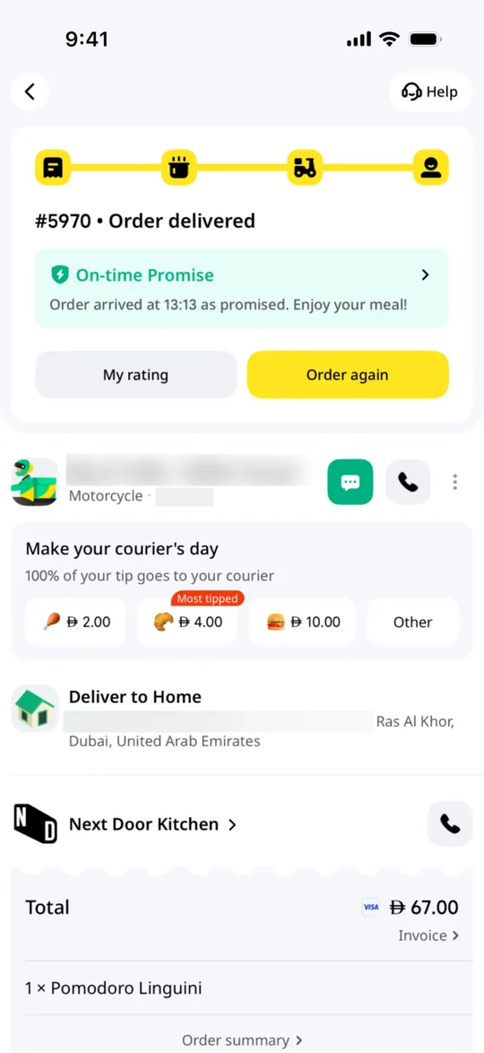 Foodpanda Clone — Order delivered screen