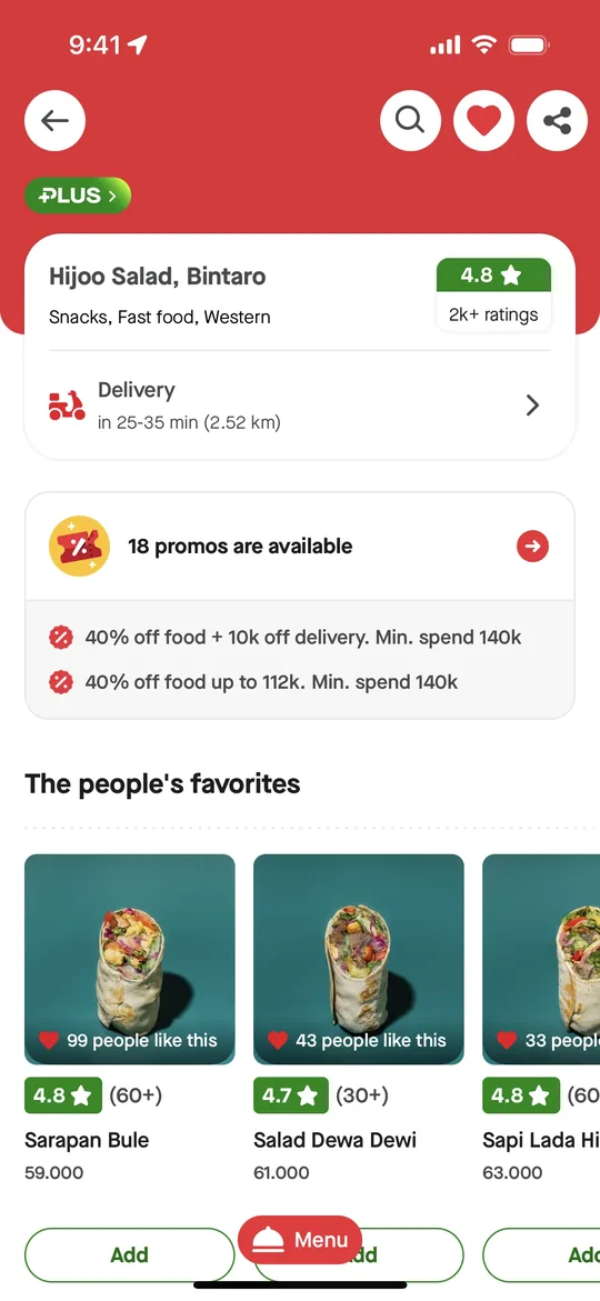 Super app app — Restaurant page
