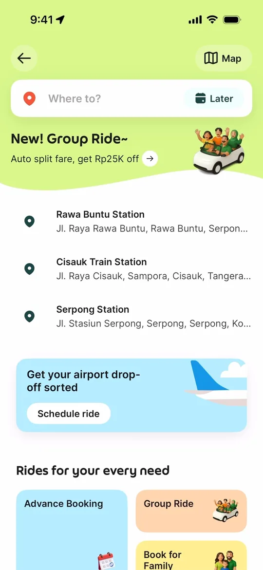 Grab Clone — Where to? screen