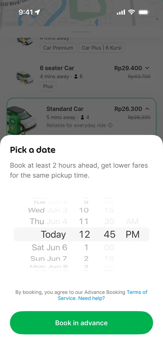 Grab Clone — Book in advance screen