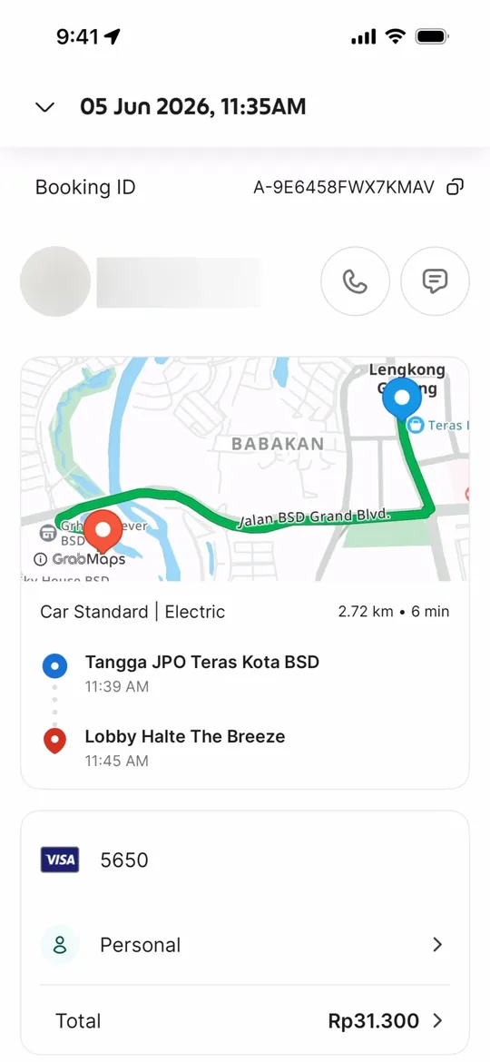 Grab Clone — Trip receipt screen