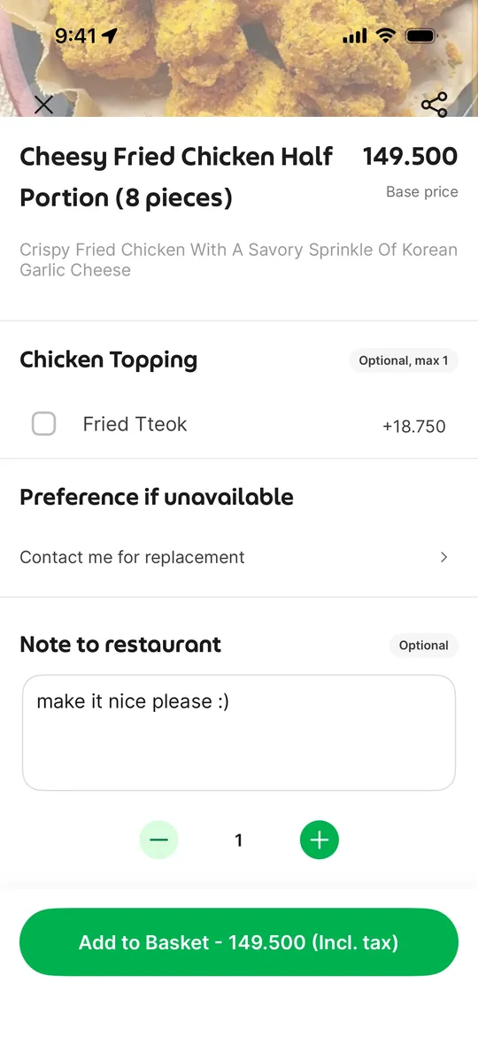 Grab Clone — Customise a dish screen