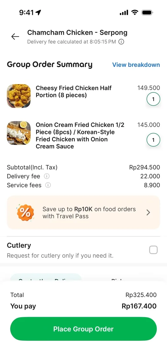 Grab Clone — Group order checkout screen