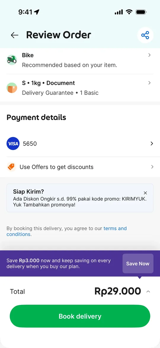 Grab Clone — Send a parcel screen