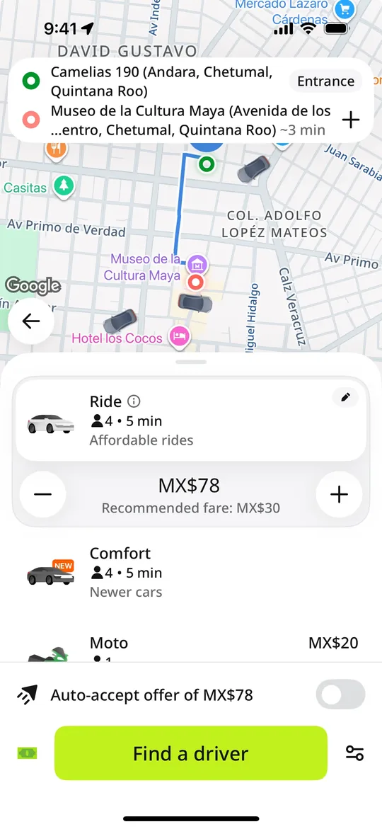 نسخة inDrive — شاشة حدد أجرتك