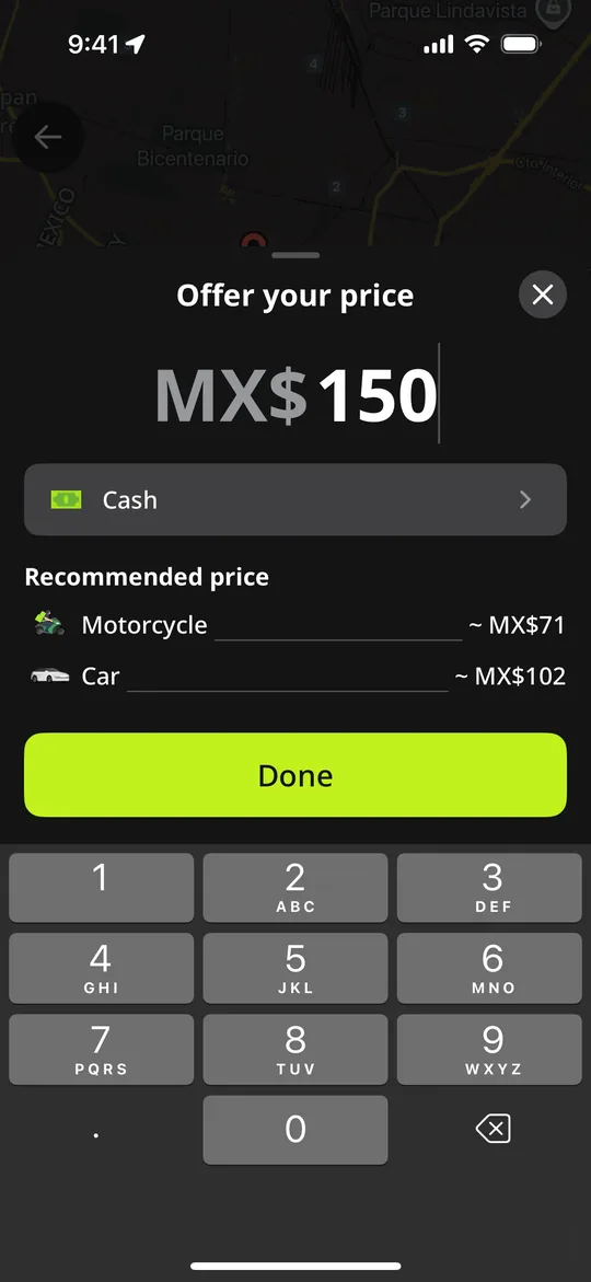 Rideshare app — Offer your price