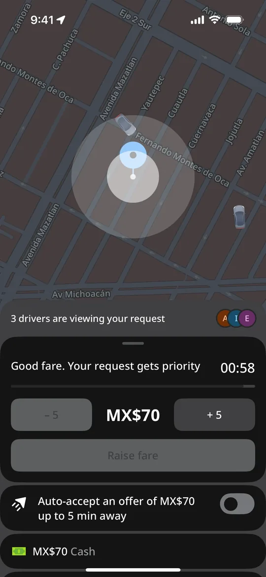 نسخة inDrive — شاشة بانتظار العروض