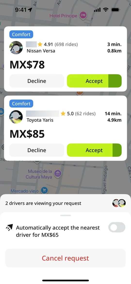 Rideshare app — Compare driver offers