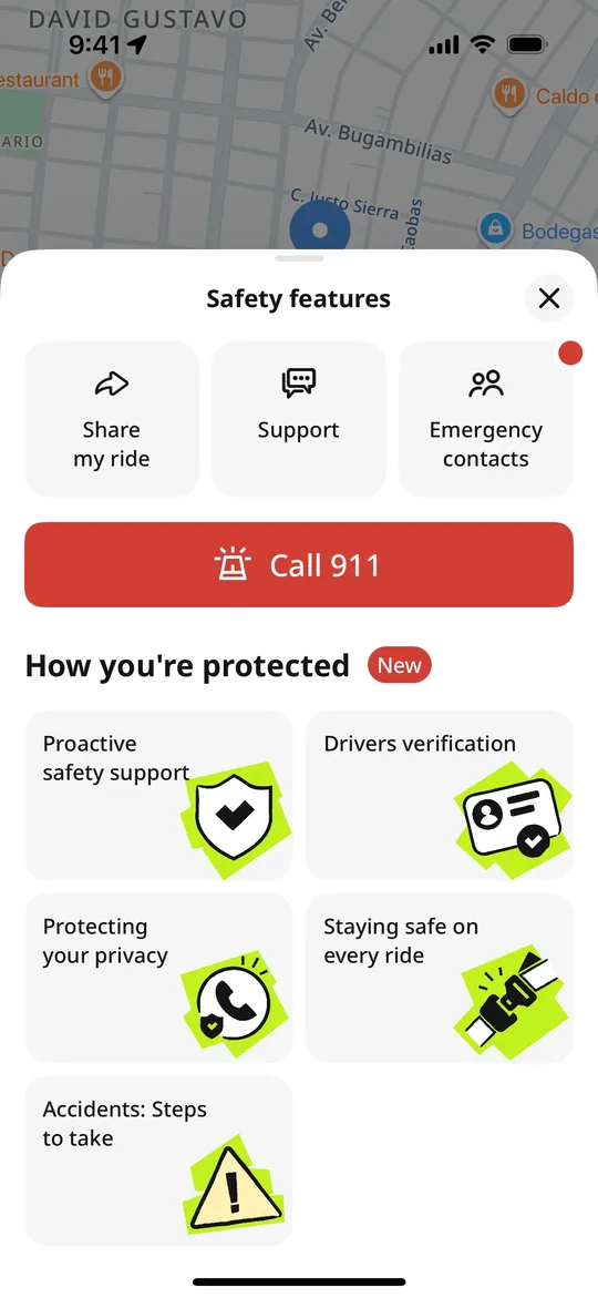 نسخة inDrive — شاشة مركز الأمان