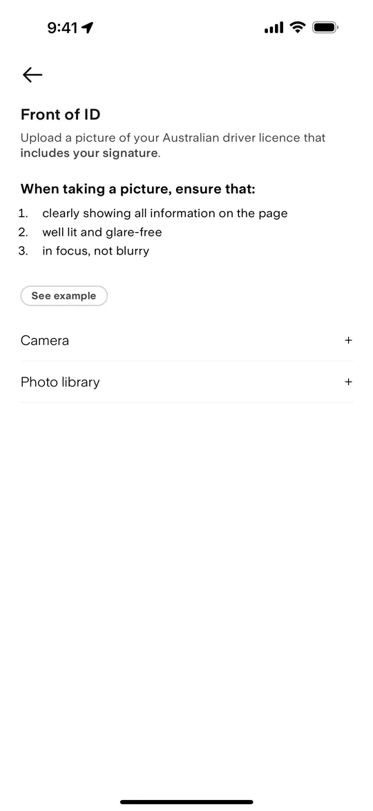 Rideshare app — Licence upload