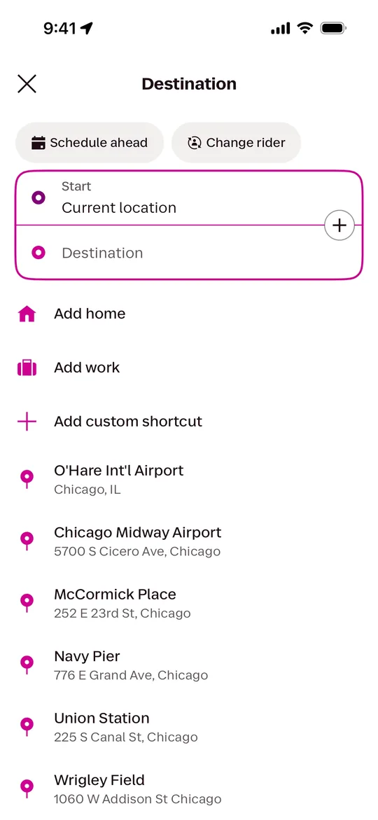 Rideshare app — Destination search