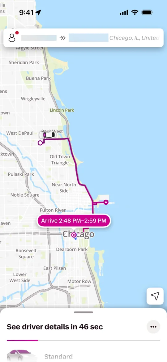 Lyft Clone — Matching with a driver screen