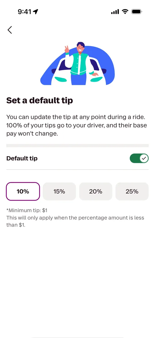 Lyft Clone — Default tip screen