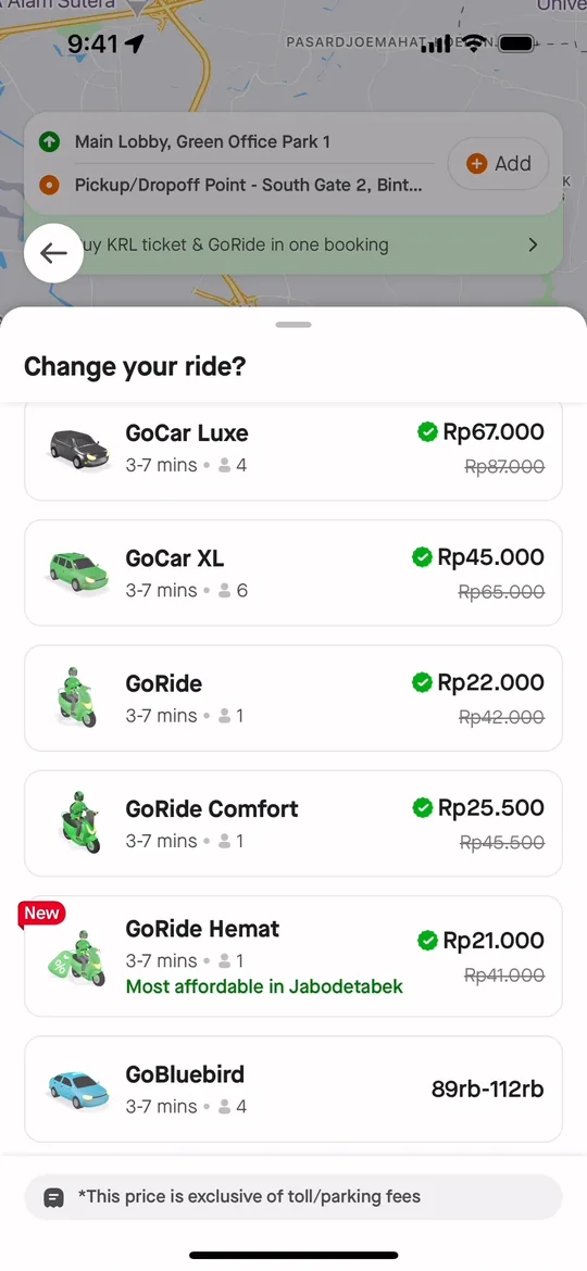 Pathao Clone — Bike and car fares screen