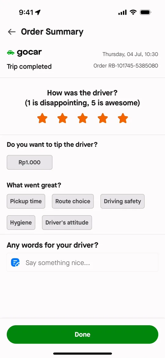 Pathao Clone — Rate the driver screen