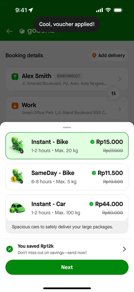 Pathao Clone — Parcel options screen