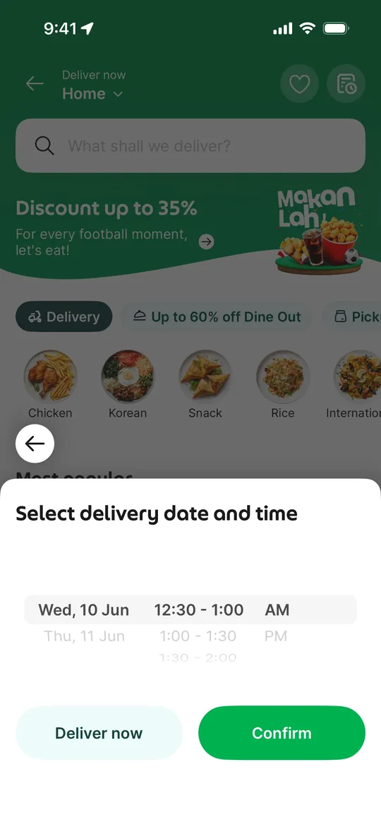 Pathao Clone — Schedule food delivery screen