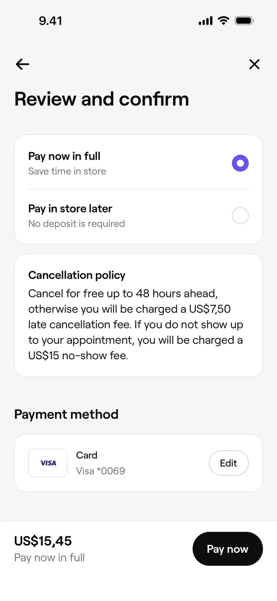 Sheba.xyz Clone — Payment screen