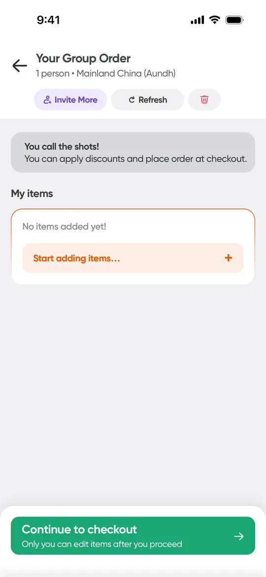 Swiggy Clone — Group order screen