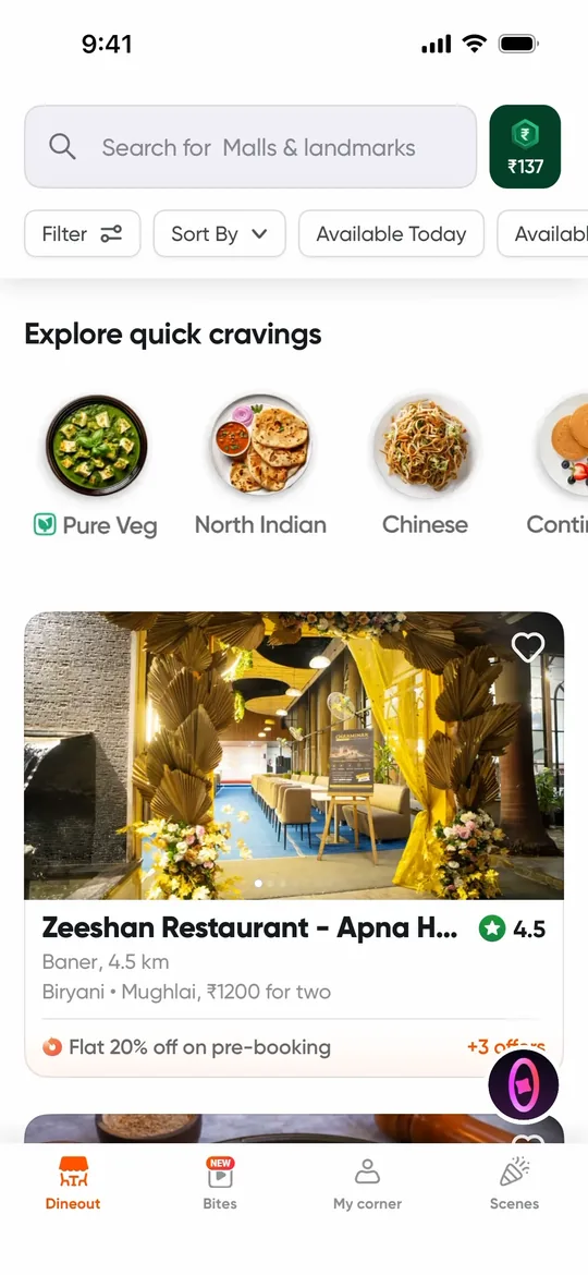 Swiggy Clone — Dine out screen