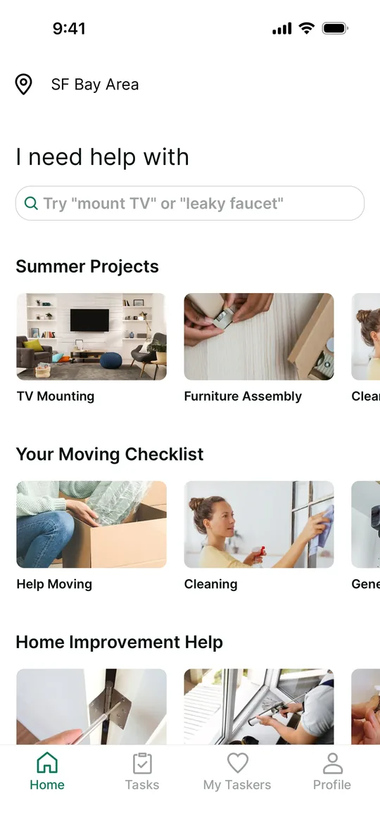 TaskRabbit Clone — Home screen